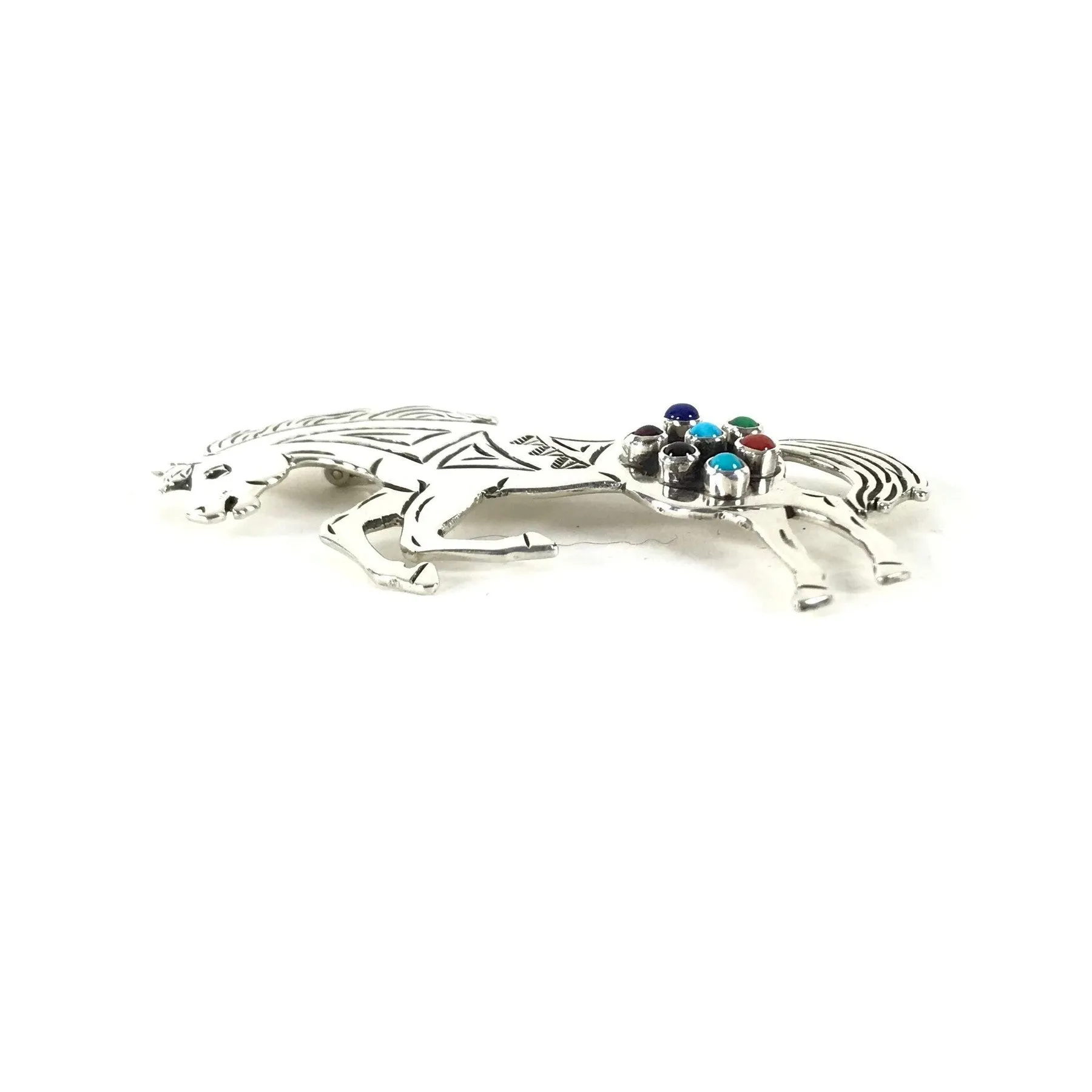 Lee Charley Multi-Gemstone Stamped Horse Pin