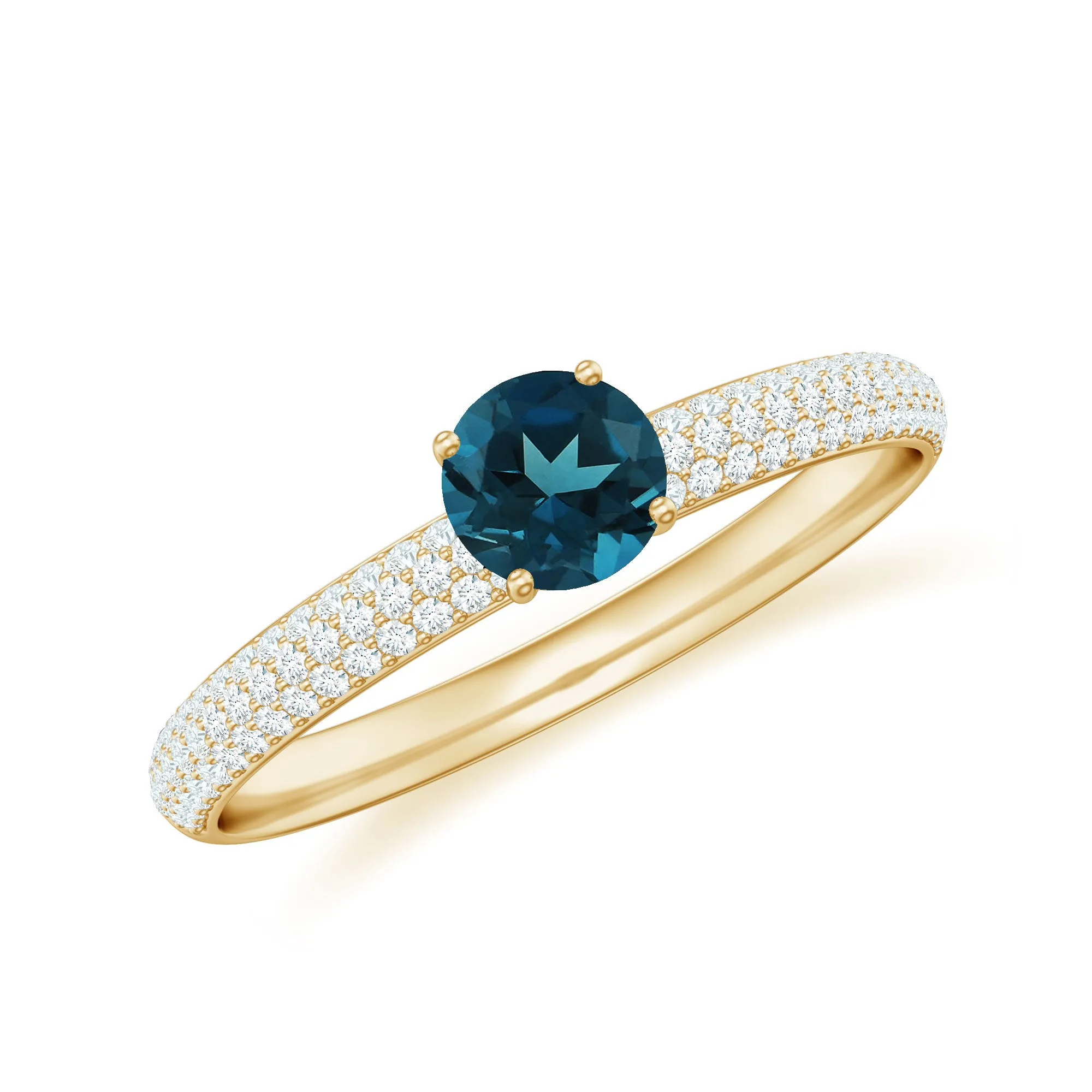 London Blue Topaz Solitaire Ring with Diamond Side Stones
