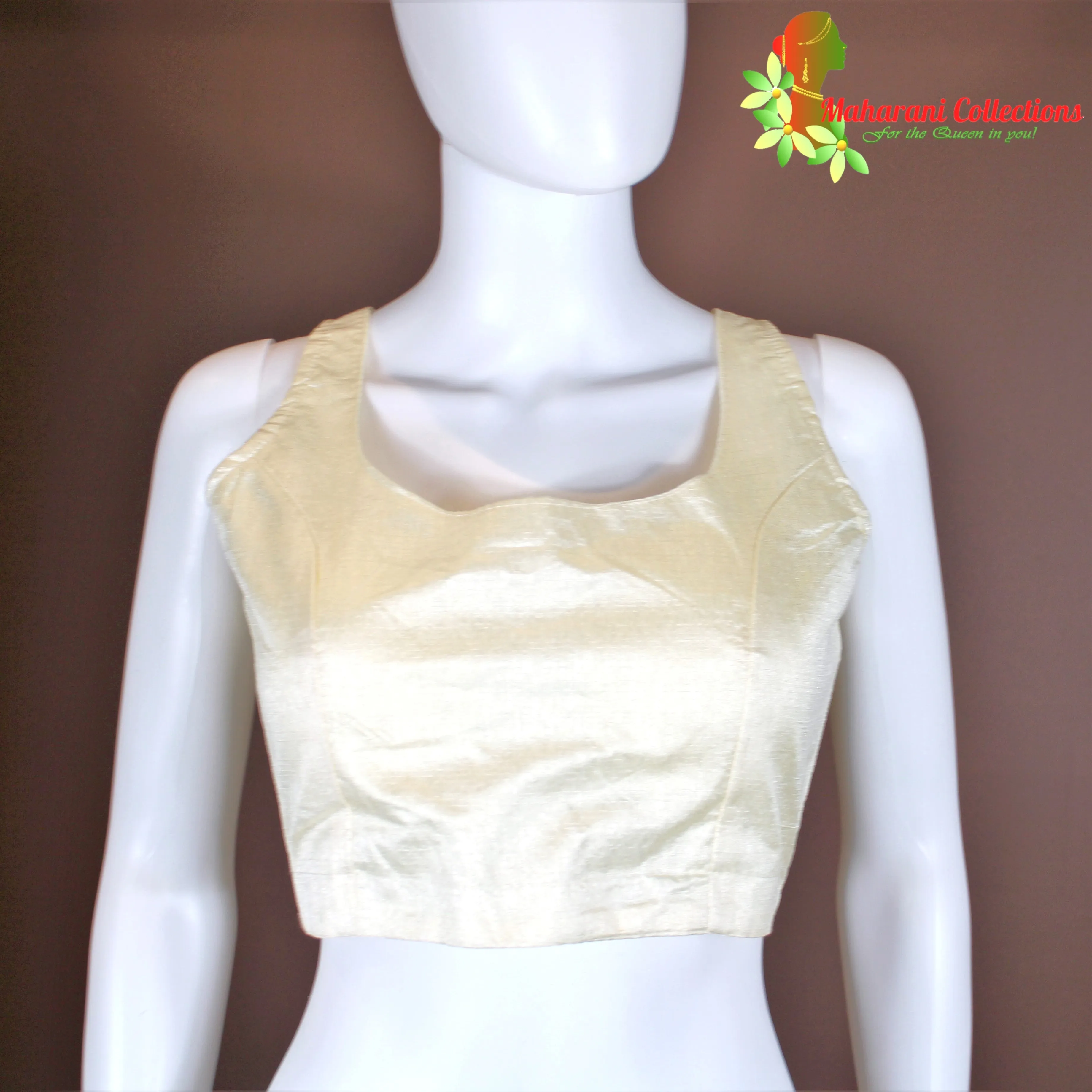 Maharani's Pure Banarasi Tissue Silk Saree - Green and Beige (with Stitched Blouse and Petticoat)