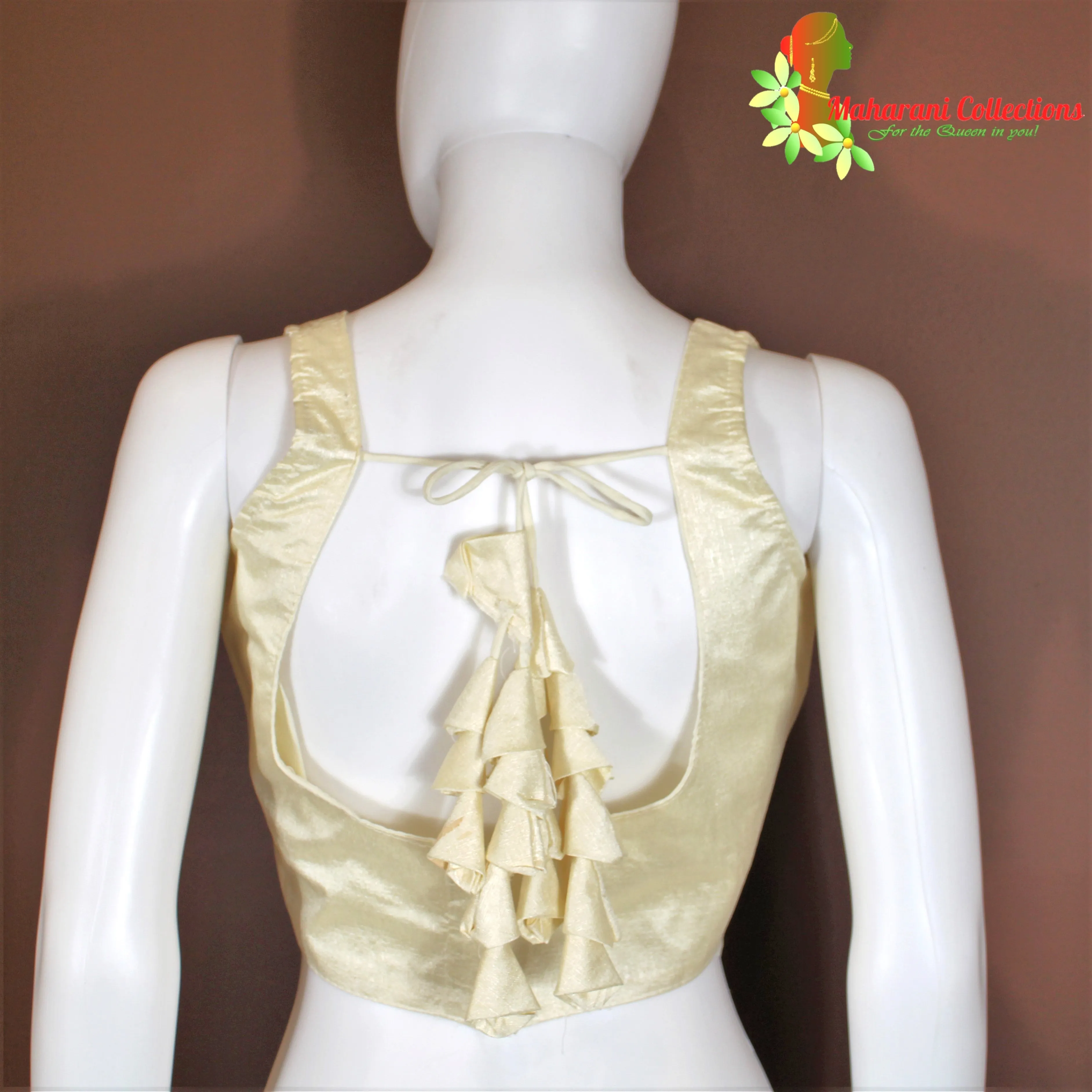 Maharani's Pure Banarasi Tissue Silk Saree - Green and Beige (with Stitched Blouse and Petticoat)