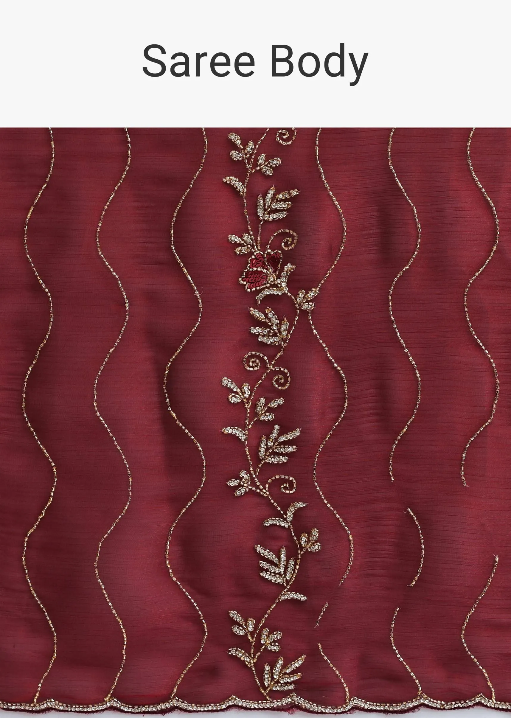 Maroon Red Tissue Saree With Cut Dana Embroidery And Unstitched Blouse