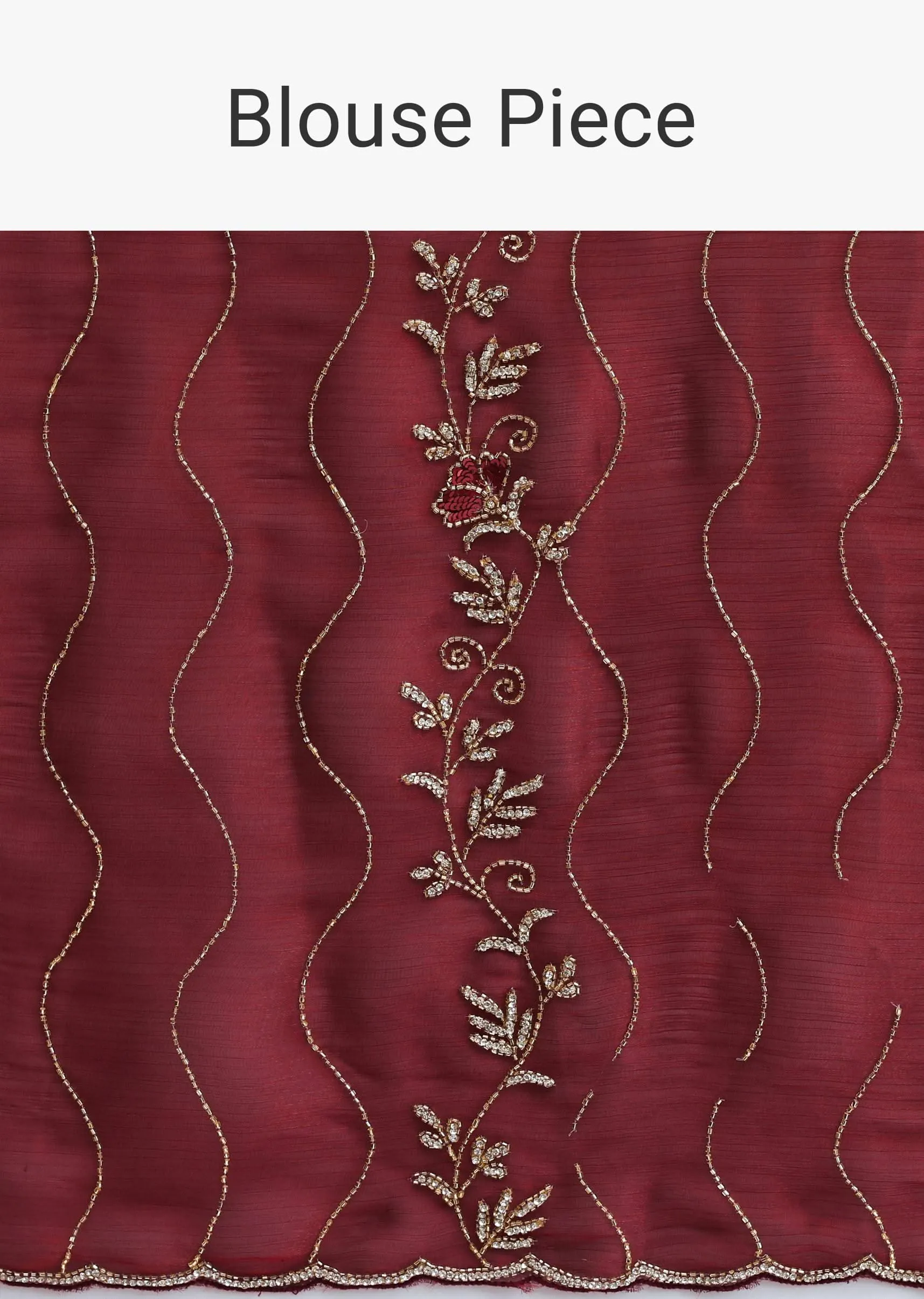Maroon Red Tissue Saree With Cut Dana Embroidery And Unstitched Blouse