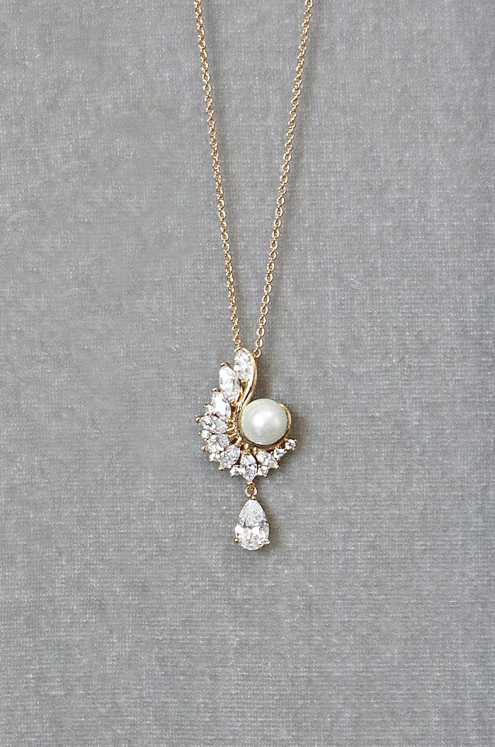 MIRABEL Simulated Diamond and Pearl Drop Necklace