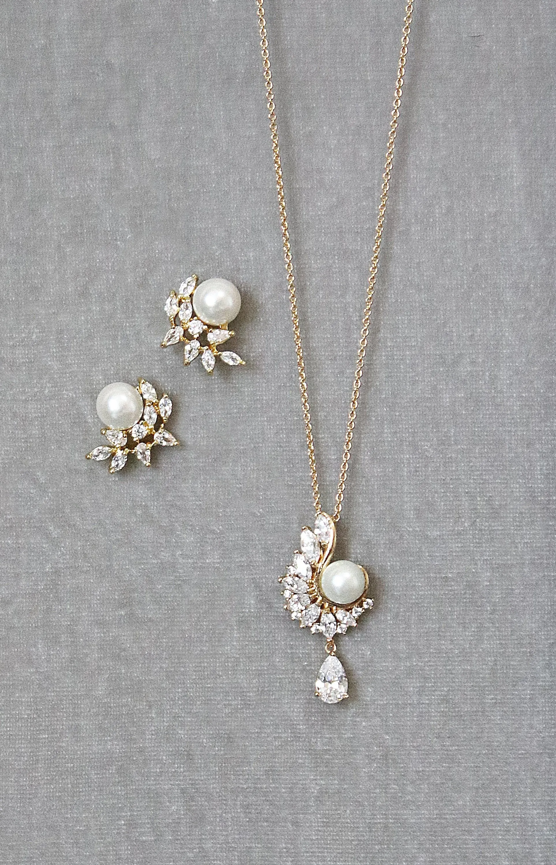 MIRABEL Simulated Diamond and Pearl Drop Necklace