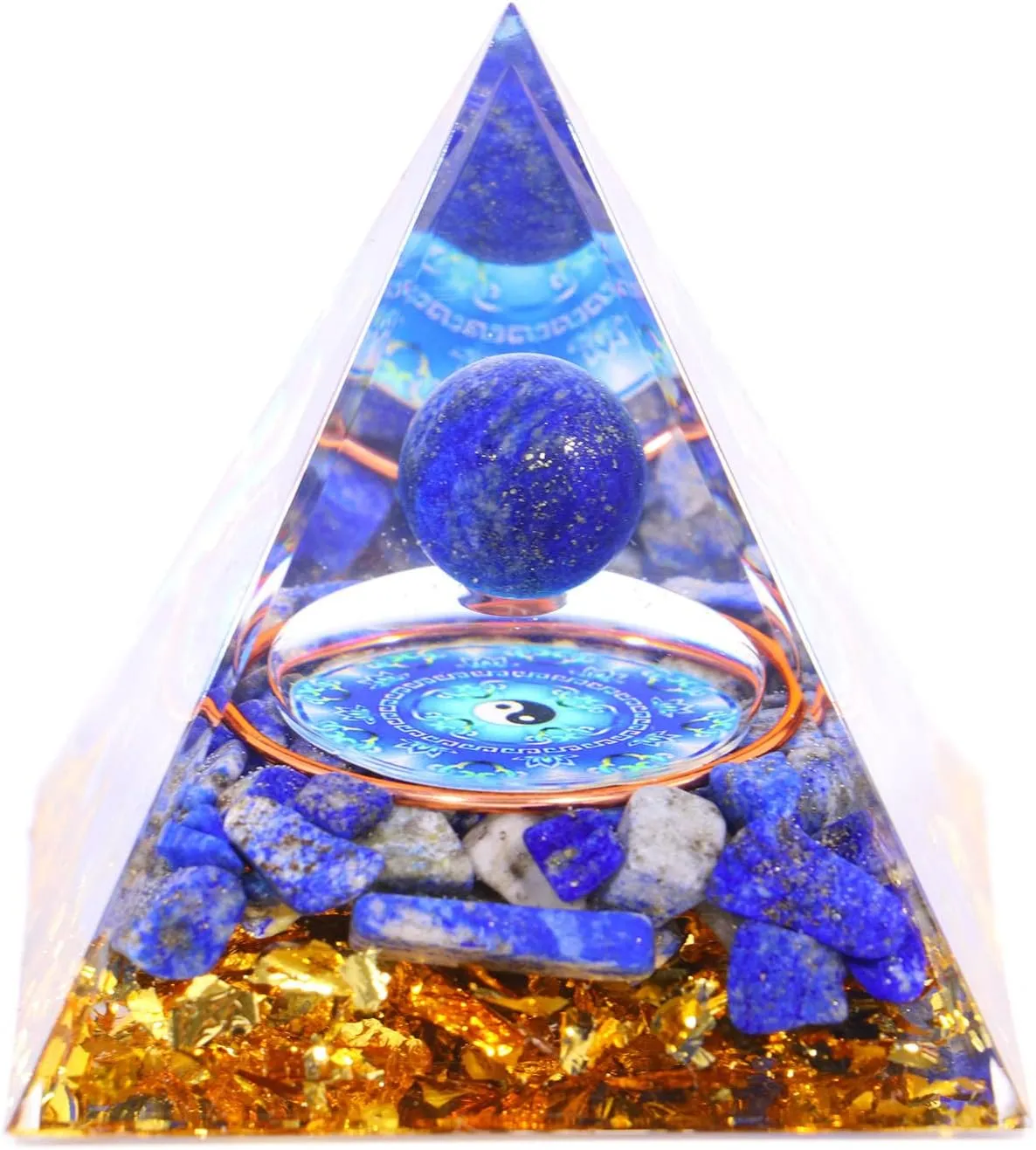 Moonstone Crystal Orgone Pyramid - Lapis Lazuli Ball Tai Chi - Ogan Crystal Energy Tower - Nature Reiki Healing Chakra Crushed Stone Jewelry - 5cm