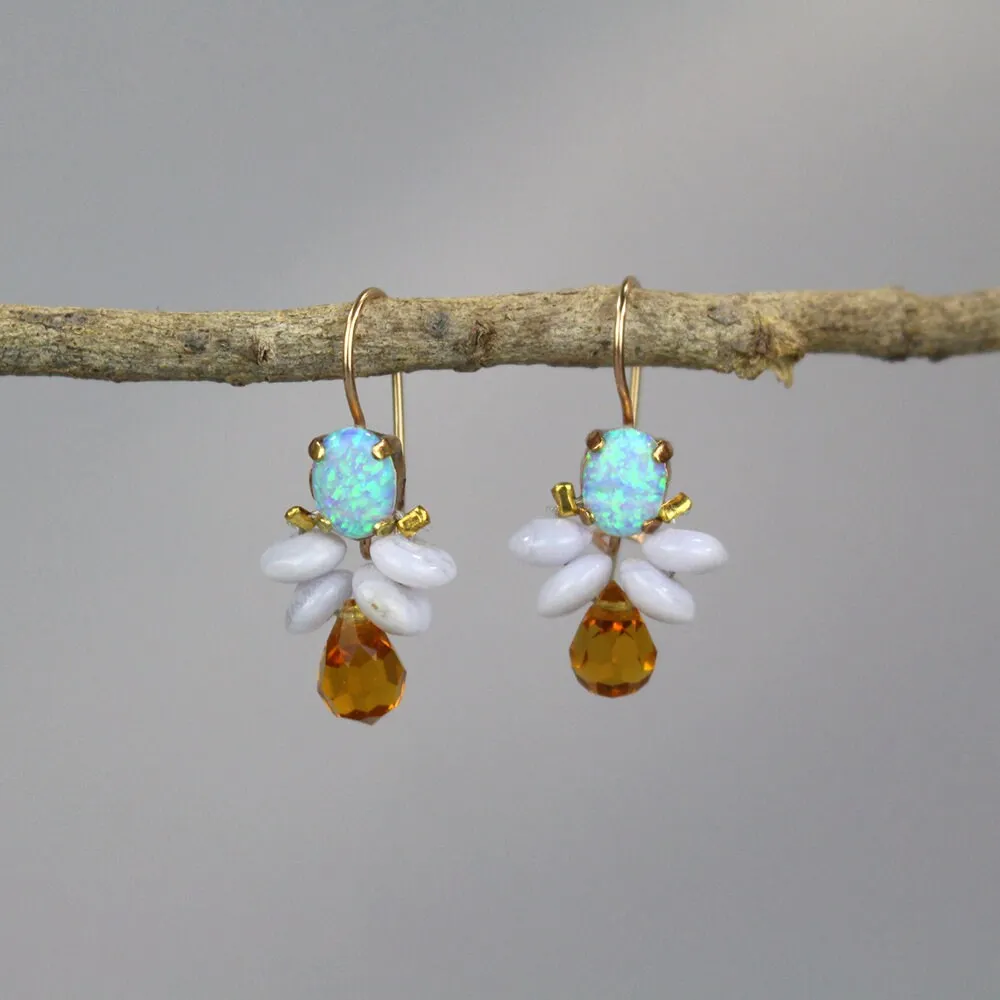 Opal Blue Lace Agate Bee Earrings