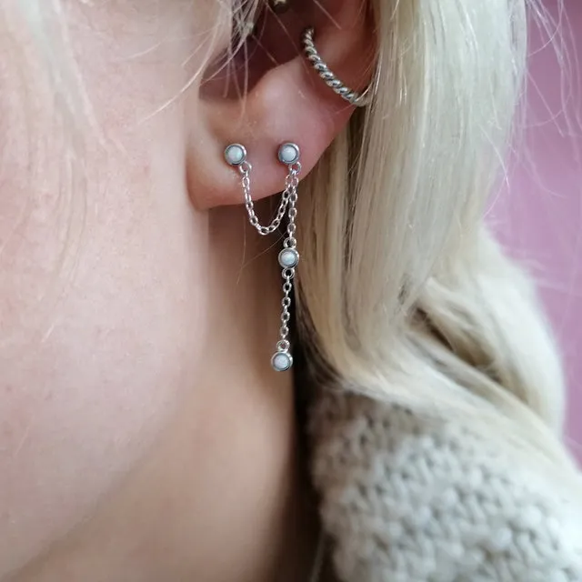 Opal Chandelier Stud Single Earring - Silver - SPS-319