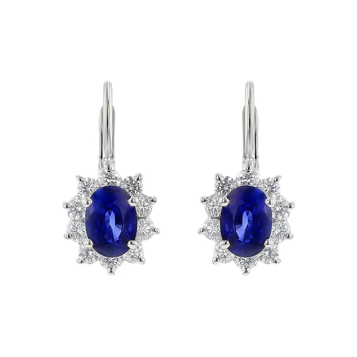 Oval Sapphire and Diamond Halo Drop Earrings