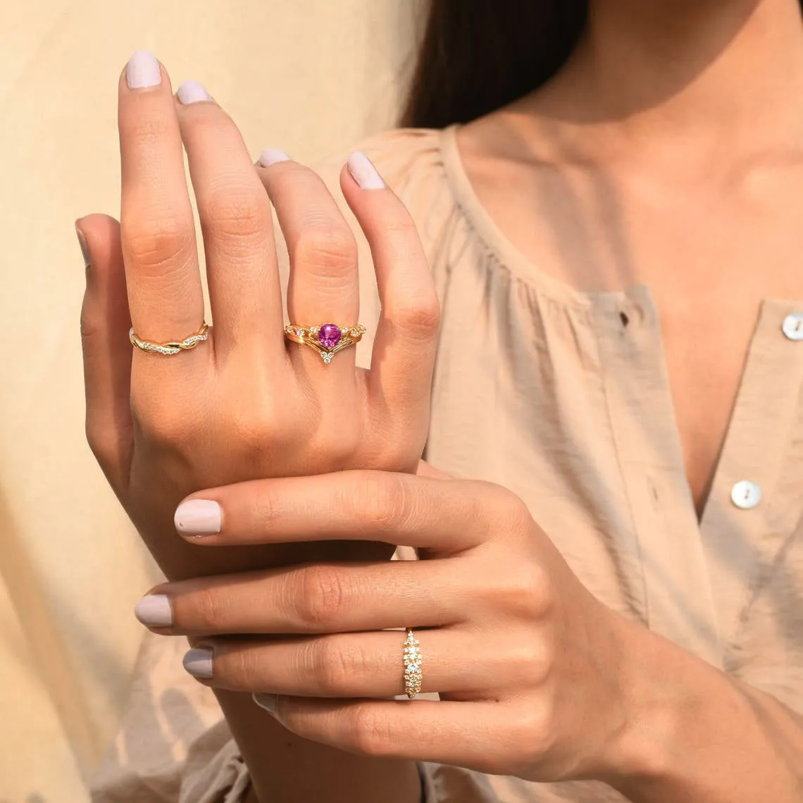 Pink Tourmaline Diadem Ring