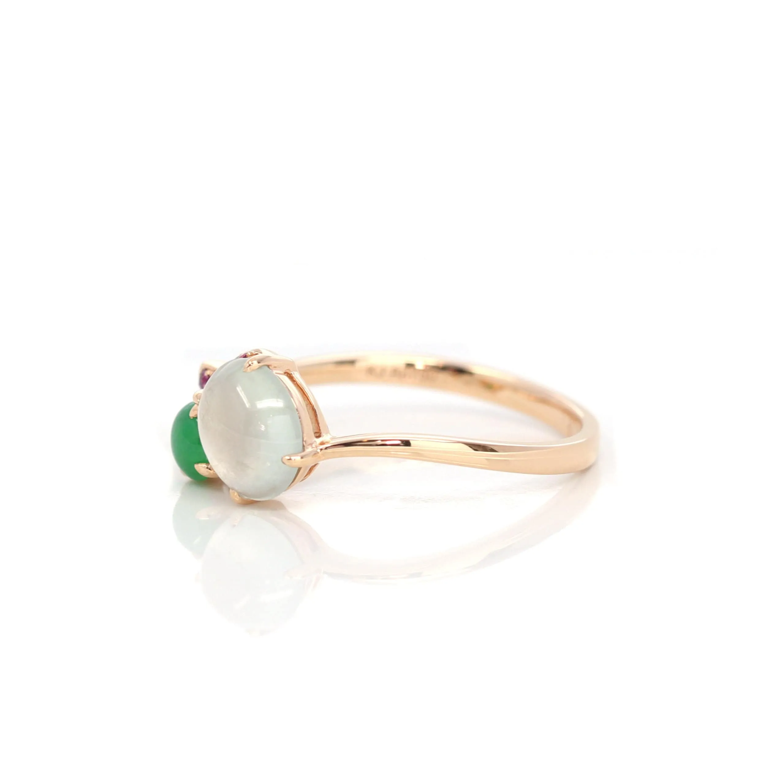RealJade® "Elora" 18k Rose Gold Natural Ice & Imperial Jadeite Engagement Ring With Rubies & Diamonds