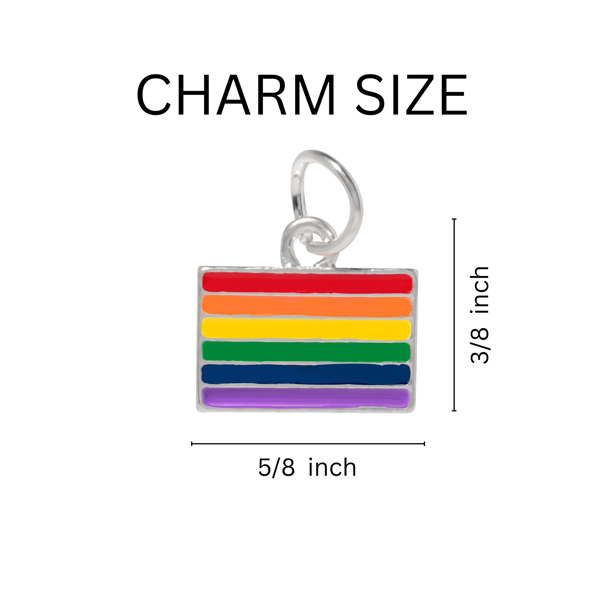 Rectangle Rainbow Gay Pride Flag Charm Silver Rope Bracelets