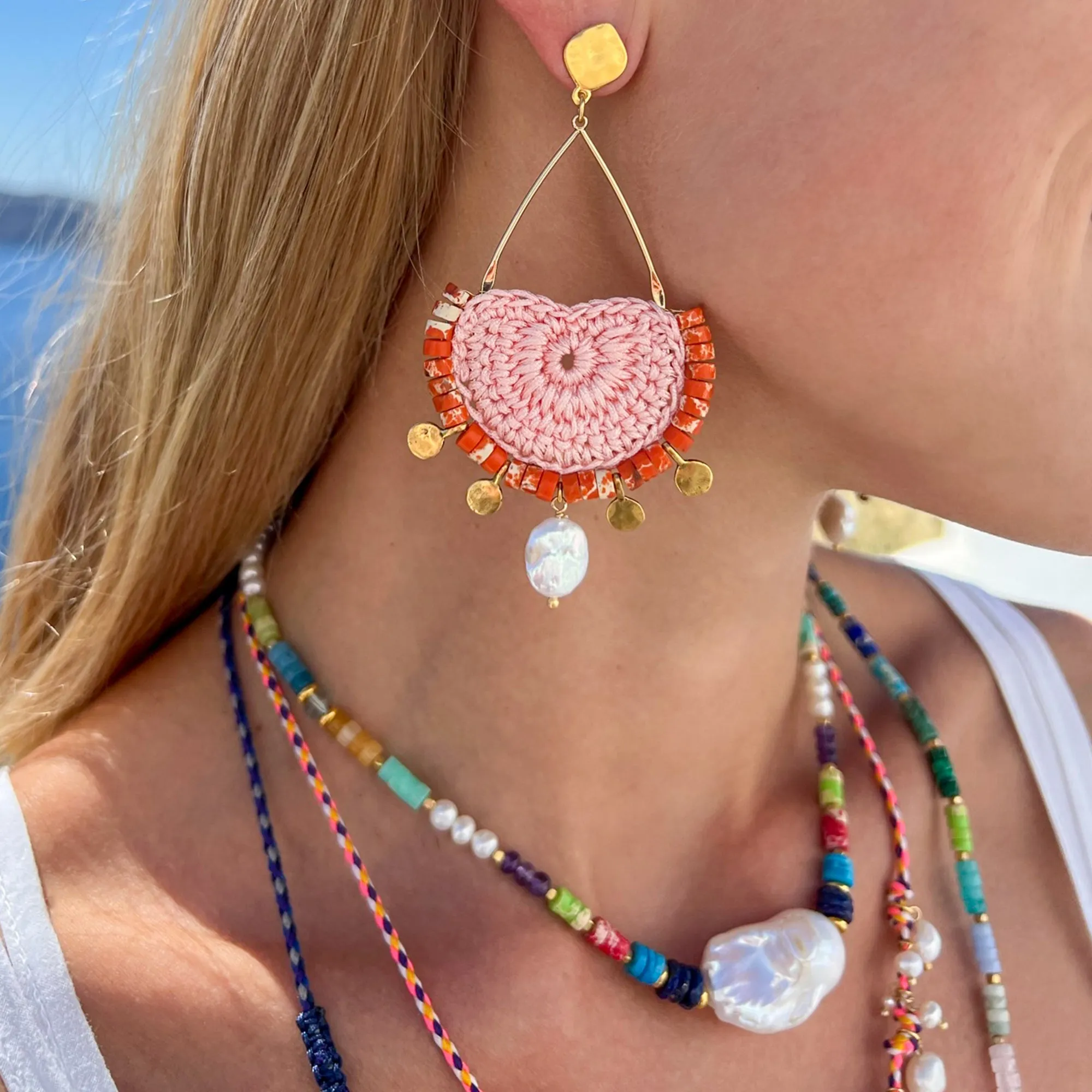 Rhodes Statement Earrings-Coral