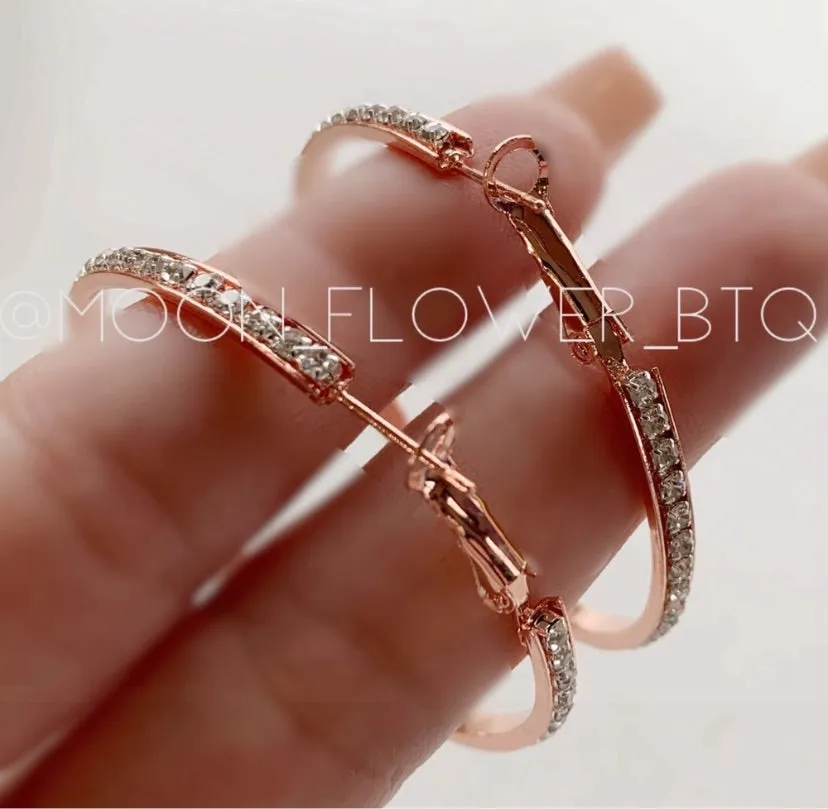 Rose Gold CZ Hoop Earring