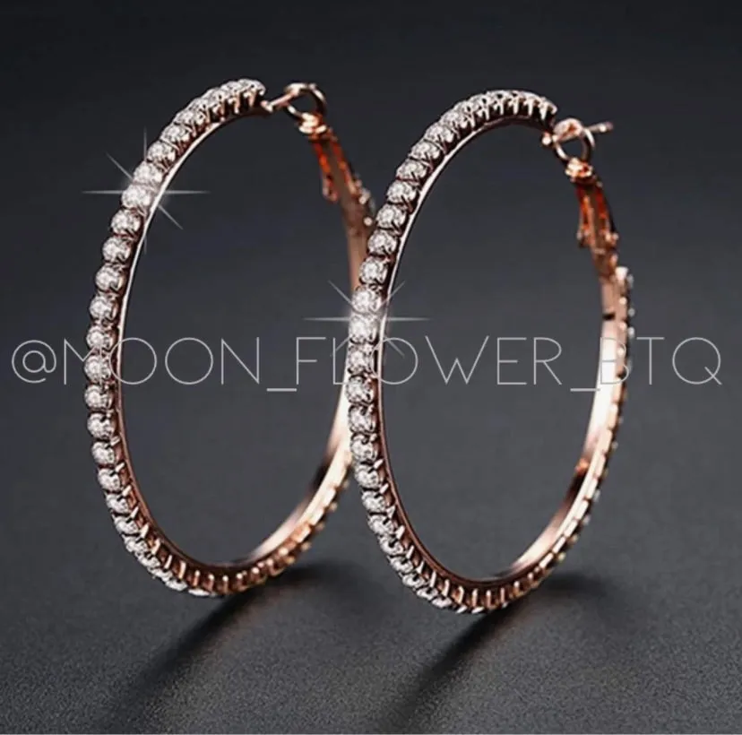 Rose Gold CZ Hoop Earring
