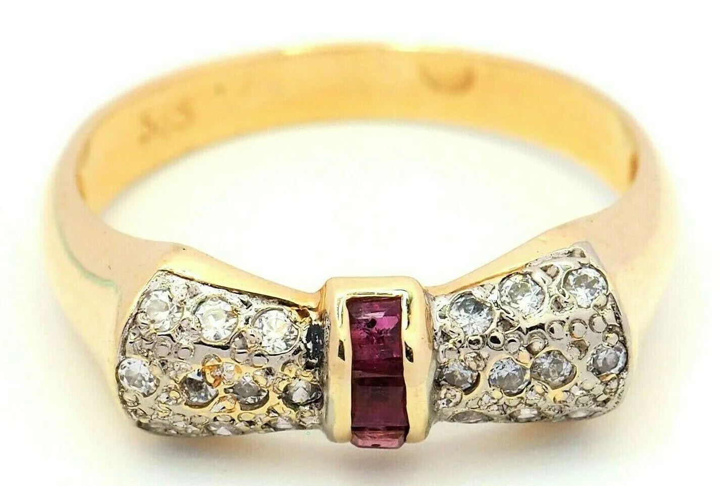 Ruby & Diamond 14ct Yellow Gold Dress Ring - Fine Jewellery - Size M 1/2