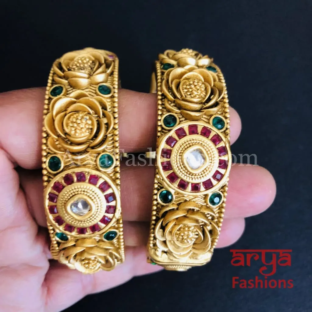 Sahiba Golden Kundan Kada with Ruby and Kundan stones