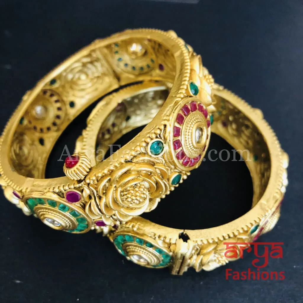 Sahiba Golden Kundan Kada with Ruby and Kundan stones