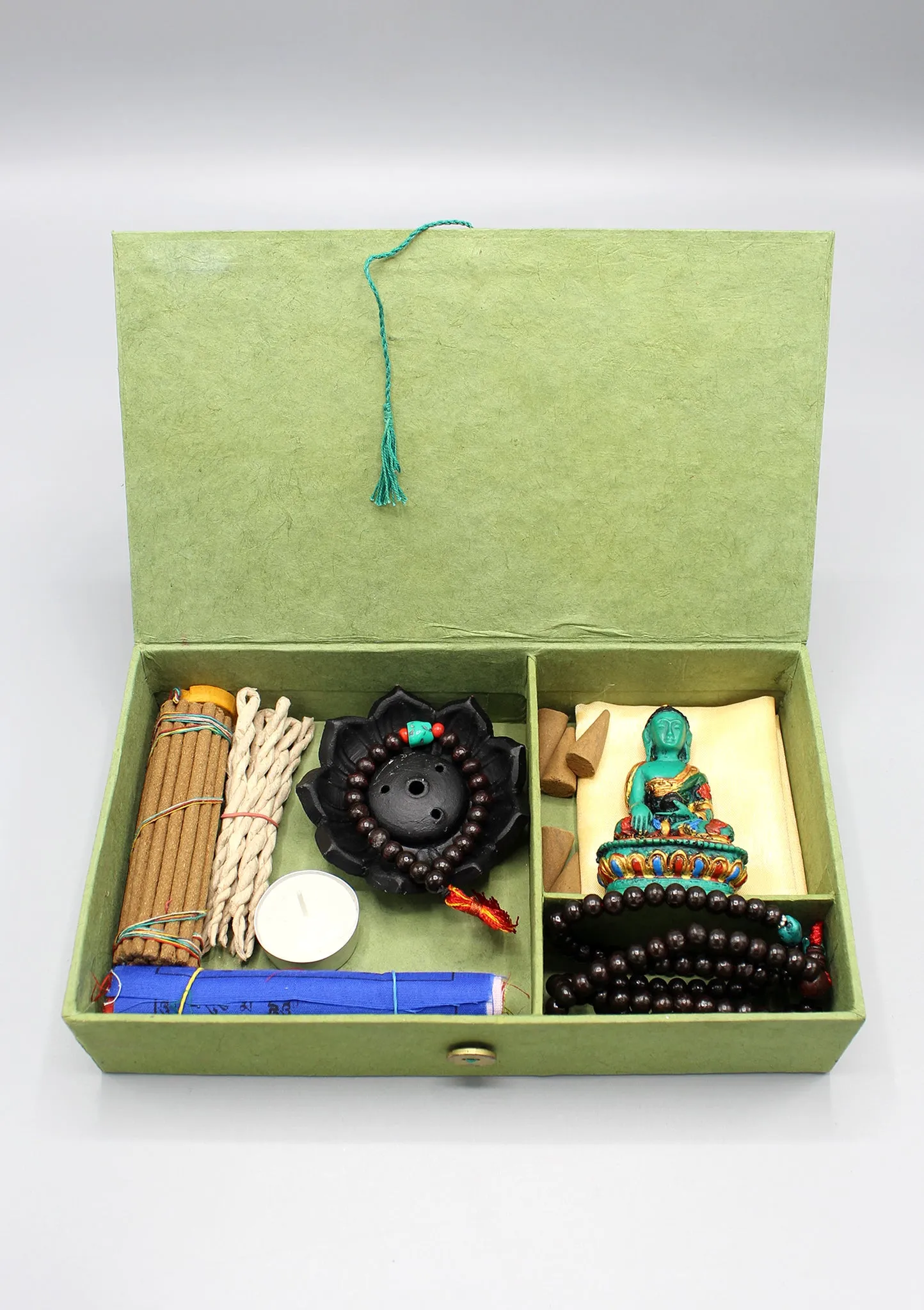 Shakyamuni Buddha Statue, Mala and Incense Buddhist Zen Gift Box