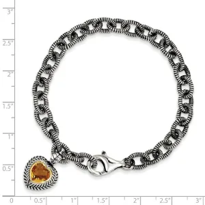 Shey Couture Sterling Silver with 14K Accent 7.5 Inch Antiqued Citrine Heart Bracelet QTC396