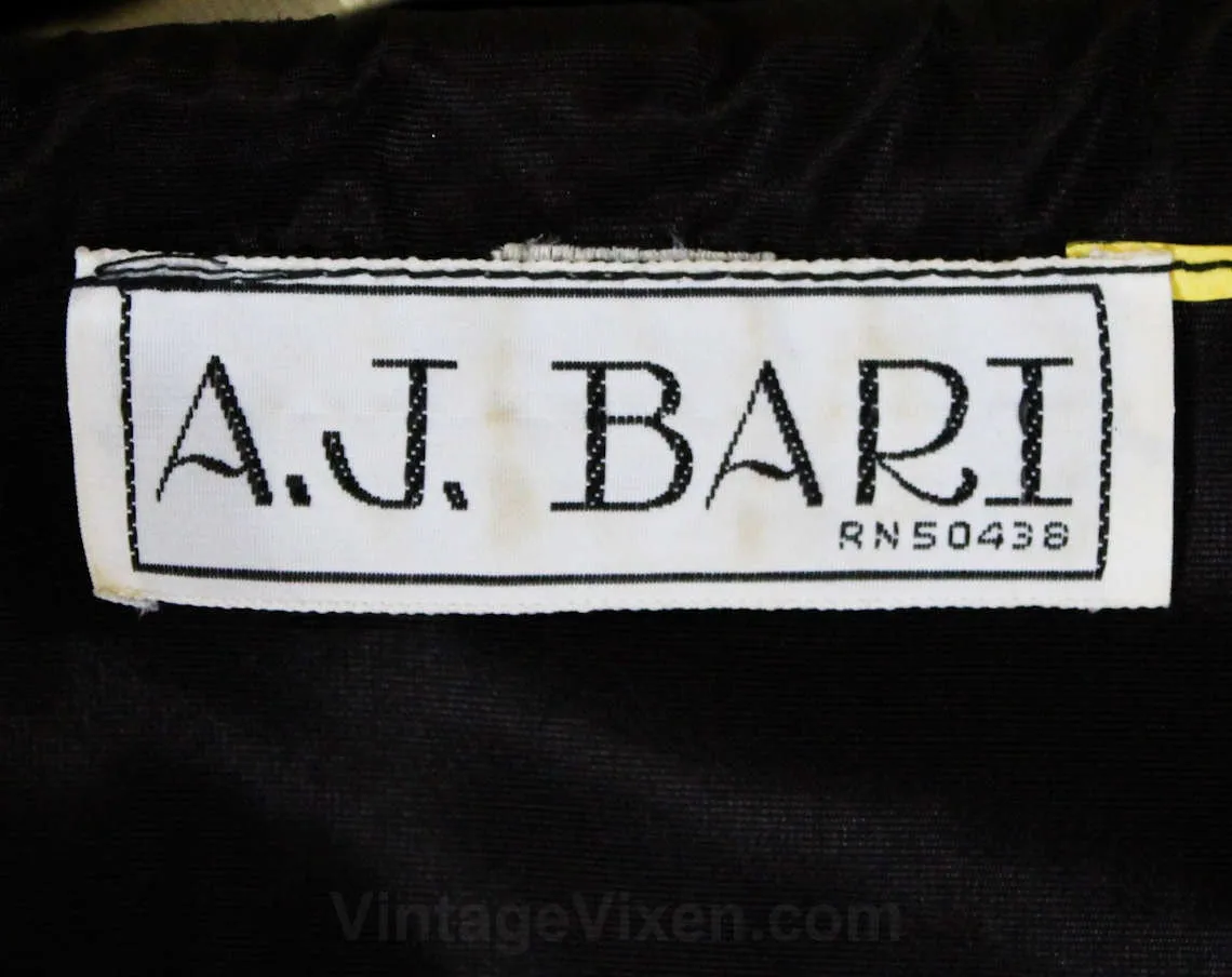 Size 4 Cocktail Dress - Black Velvet 1940s Inspired 1980s Party Frock - Gold Lamé Swag Waist - Mini or Petite Length - Waist 25 - 47569