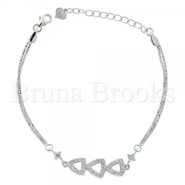 Sterling Silver 03.183.0061 Fancy Bracelet, with White Cubic Zirconia, Polished Finish, Rhodium Tone