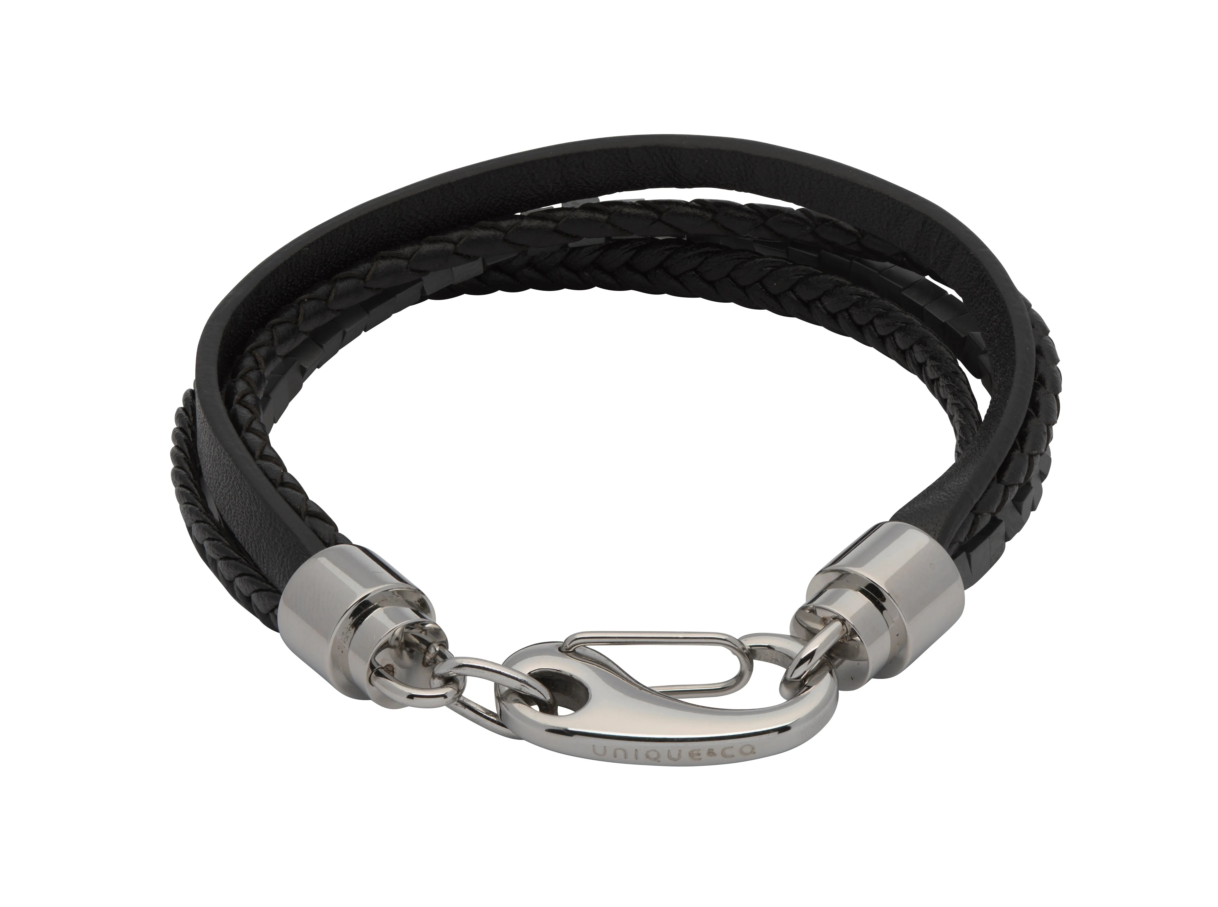 Unique & Co Black Leather Bracelet B406BL