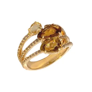 VILLA RICA Ring (1213) - Champagne Citrine, Whisky Citrine, Yellow Light Citrine / YG