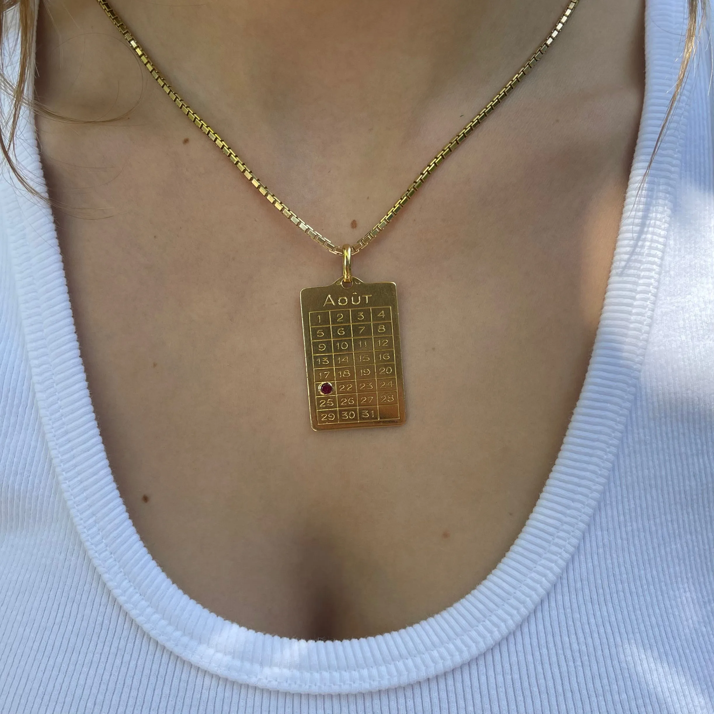 Vintage August Calendar Pendant with Ruby