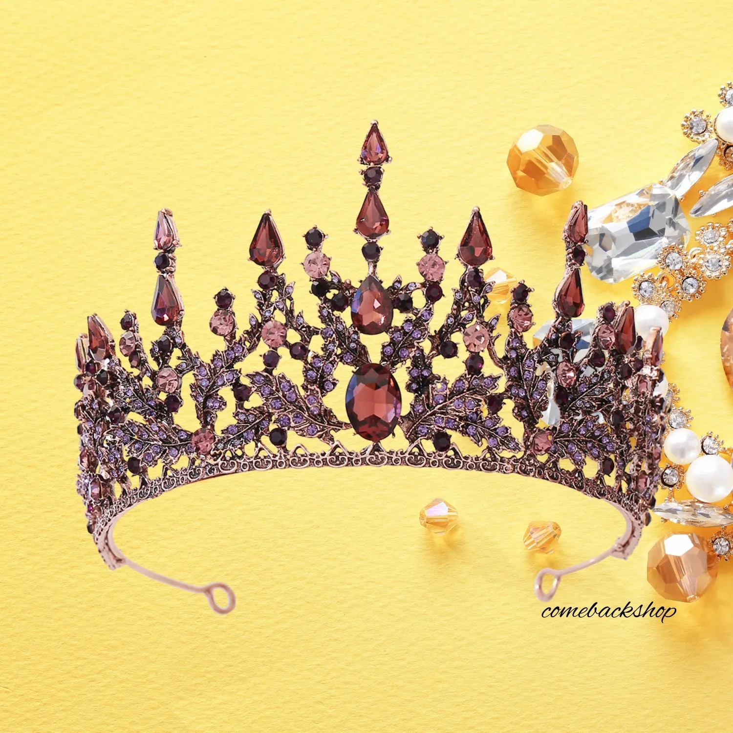 Violet Crystal Bridal Tiaras Crown Rhinestone Pageant Diadem Veil Tiara Headbands,Swarovski