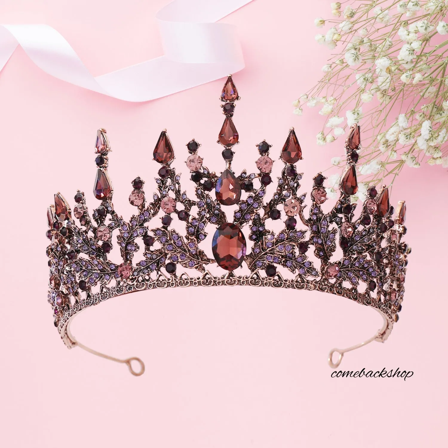 Violet Crystal Bridal Tiaras Crown Rhinestone Pageant Diadem Veil Tiara Headbands,Swarovski