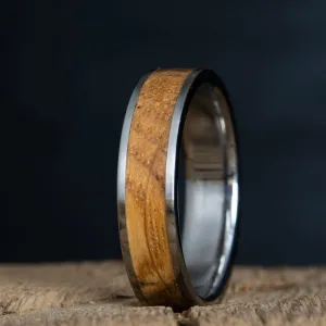 Whiskey barrel inlay titanium ring