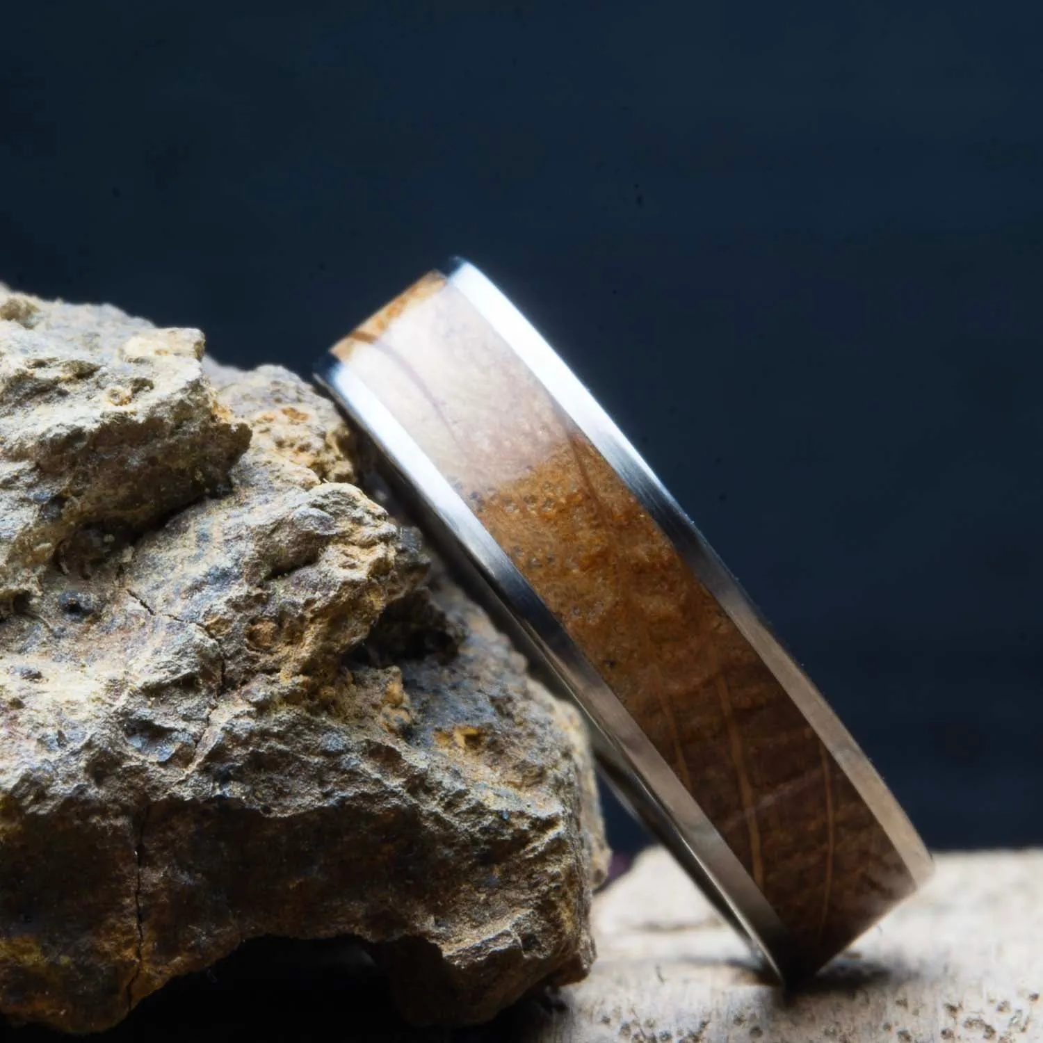 Whiskey barrel inlay titanium ring