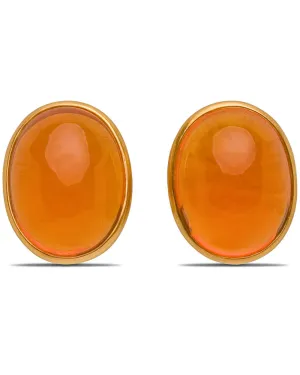 Yellow Gold Fire Opal Large Clip Back Earrings