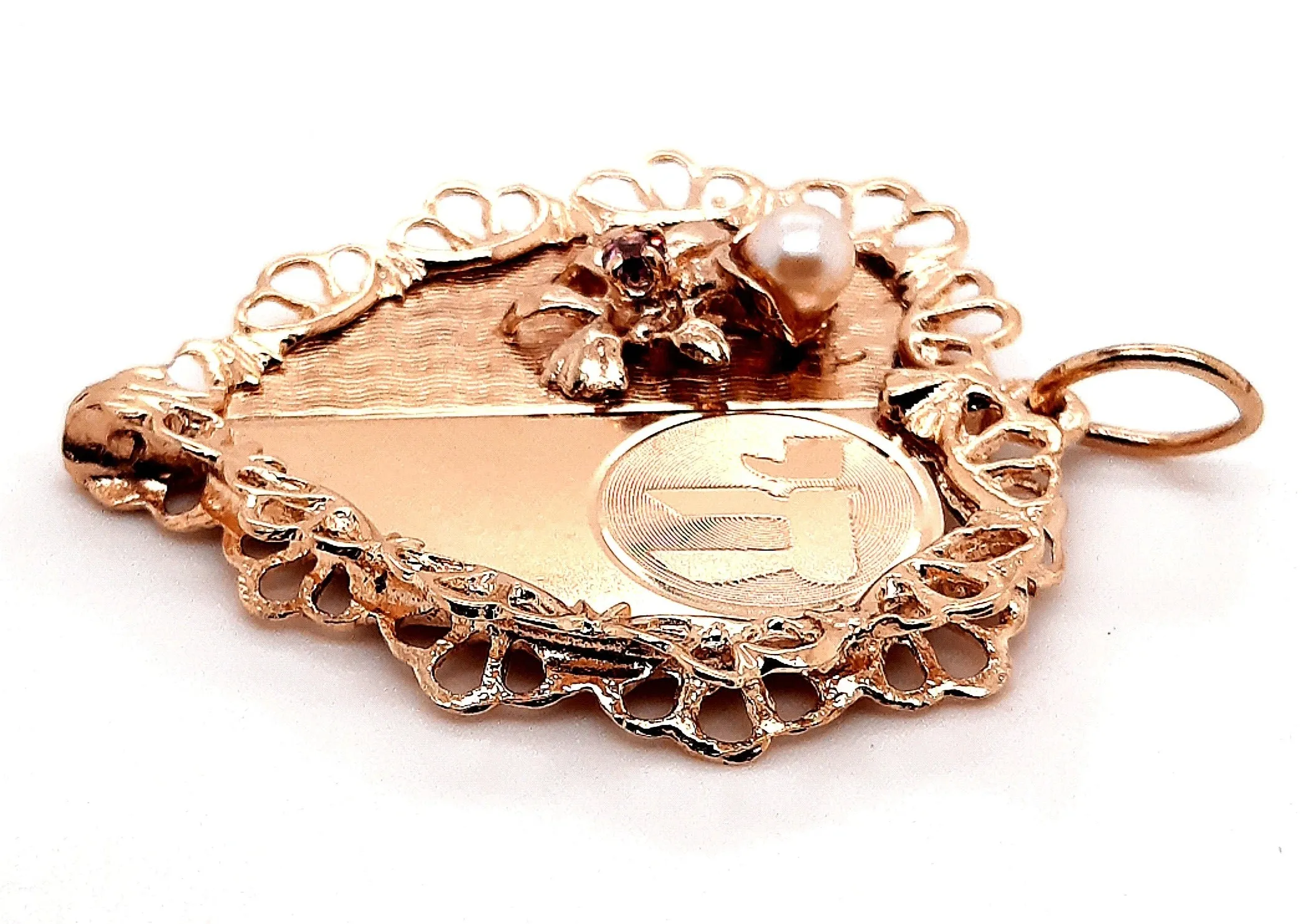 Yellow Gold Pearl & Ruby Heart Pendant